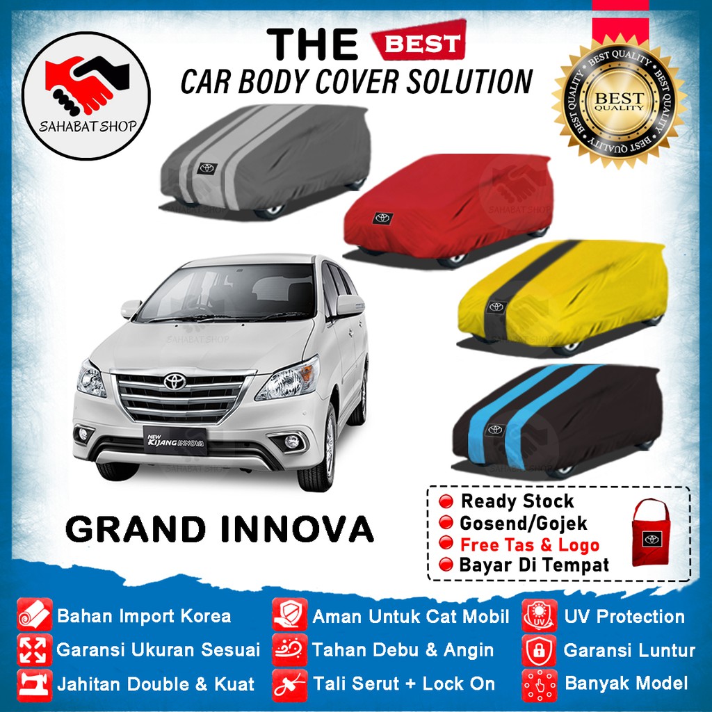 Sahabat Body Cover Mobil Innova / Sarung Penutup Grand Innova Outdoor 2011 2012 2013 2014 2015 / Tutup Mantel Selimut Mantol Jas Pelindung Kerudung Kerodong Kelambu Bungkus Terpal Toyota Kijang Inova Anti Air Waterproof Model Biru