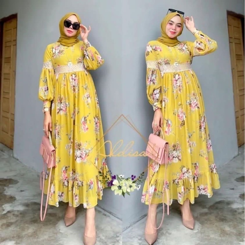 Gamis Maxi Dress Ceruti Sakura Renda Kimiko Maxy