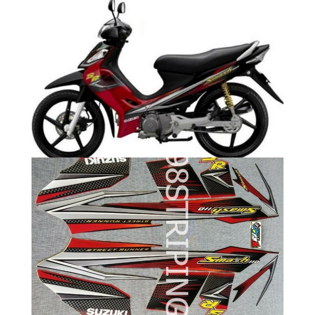 STRIPING SMASH 110SR MERAH TAHUN 2007 STIKER LIS STANDAR ORI SUZUKI 110 SR