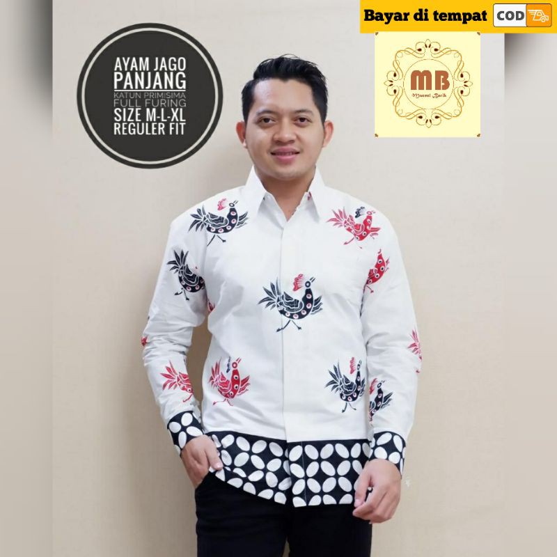 kemeja batik pria baju batik pria lengan panjang dan pendek terbaru Hem batik pria ayam jago M L XL