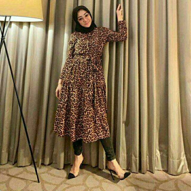 Baju Tunik | Atasan Muslim Wanita | Baju Tunik Terbaru | Tunik Leopard | 4 Varian motif