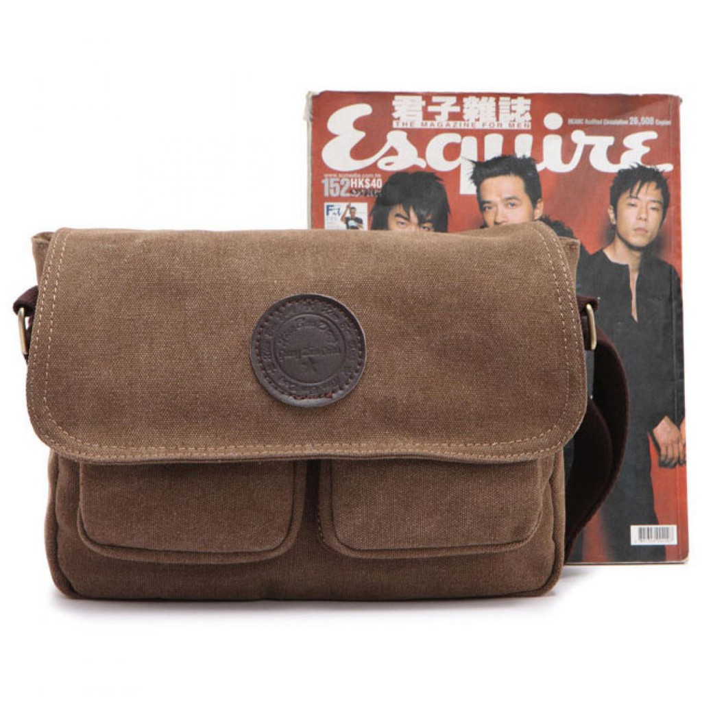 Dxyizu Tas Selempang Messenger Bag Bahan Canvas - 1008 [Coklat]