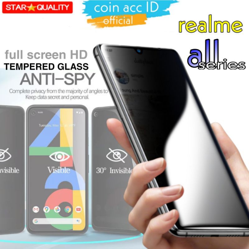 ANTI SPY tempered glass REALME 8/7/7i/5/5s/5i/5 pro/3/2/XT/X/X2 pro/u1 | privacy screen hitam