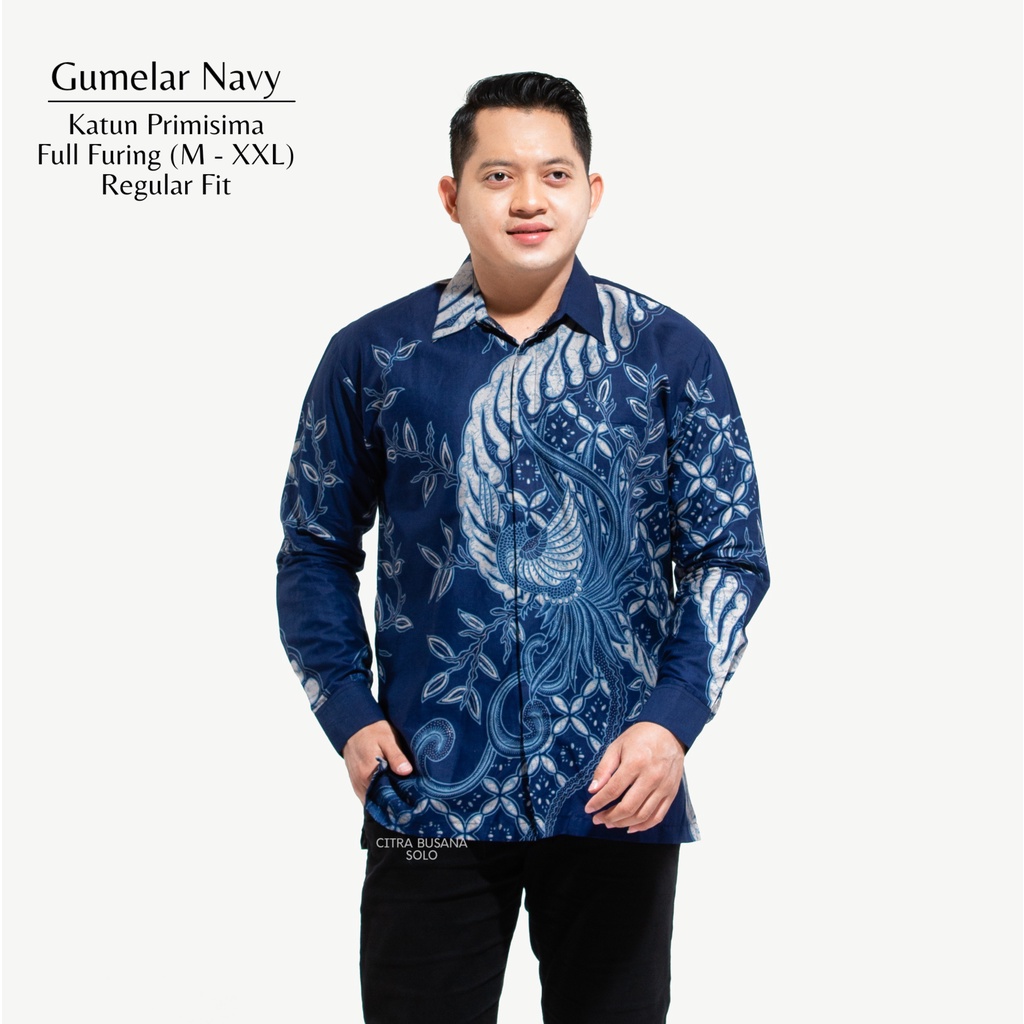 GUMELAR NAVY Kemeja Batik Pria Full Furing Bahan Katun Primisima