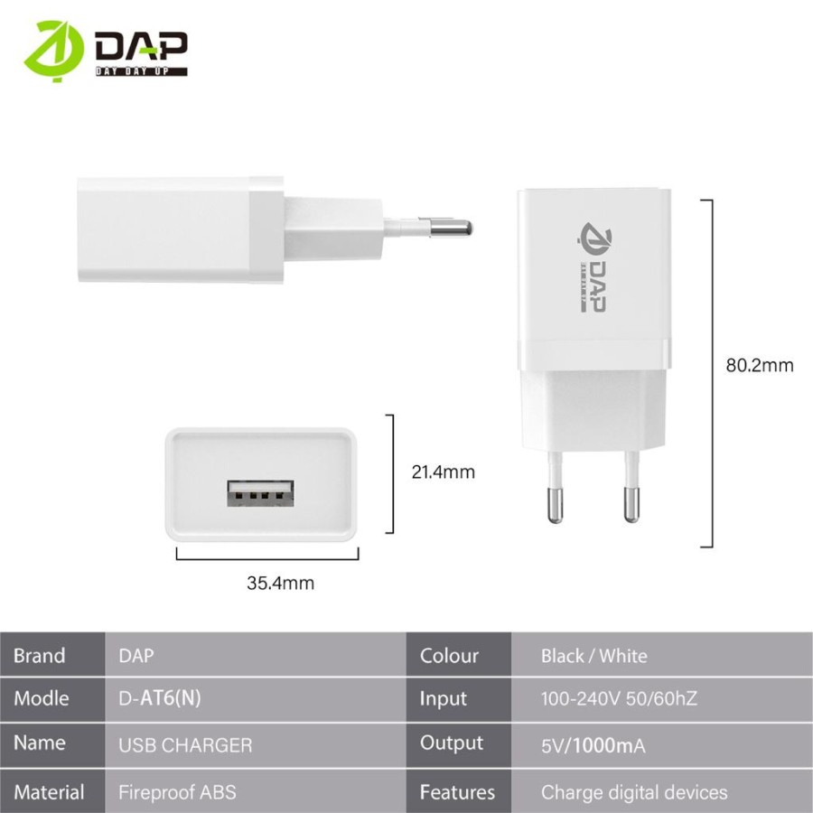 Travel Charger DAP D-AT6 Adaptor Charger 1 Port USB 1A - SATUAN -