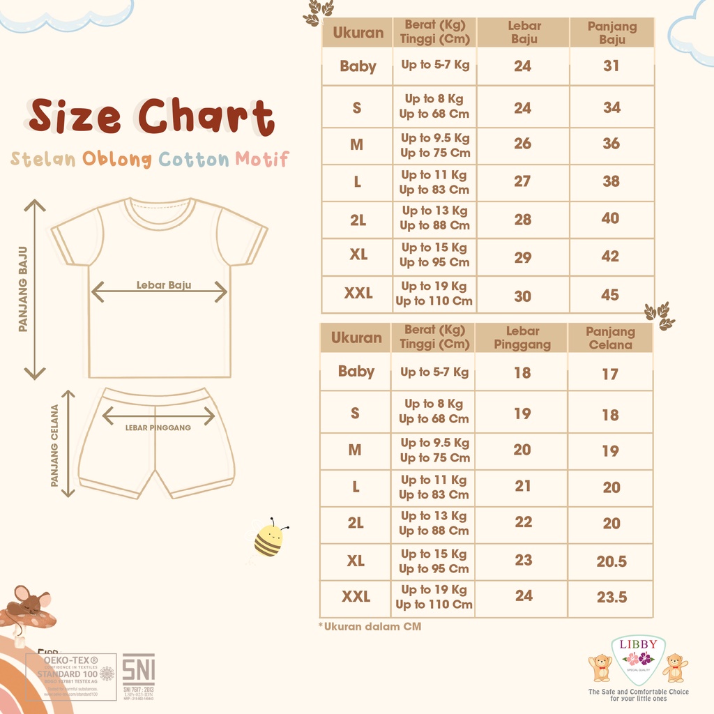 1stel Libby Stelan Oblong Pendek Celana Pendek Cotton Motif Libby Baby - Setelan Baju Bayi Anak