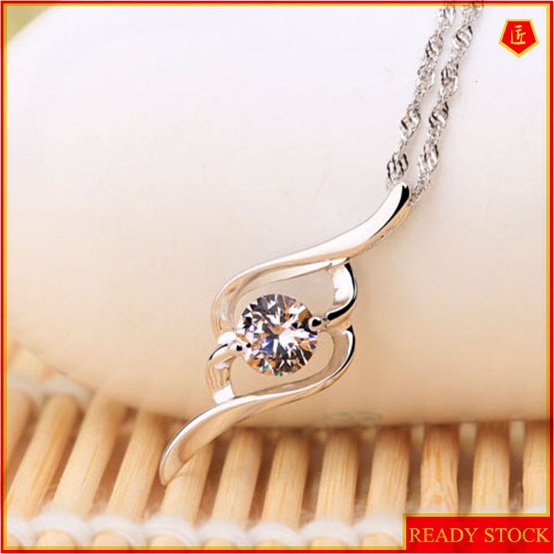 [Ready Stock]Fashion Silver Plated Elegant Simple Diamond Pendant Necklace