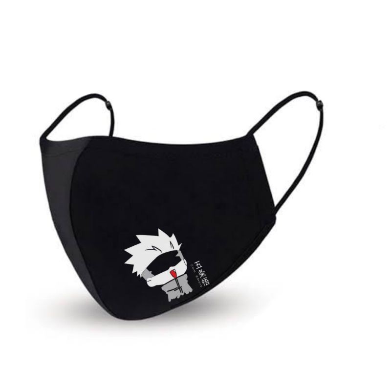MASKER KAIN 3 LAPIS - ANIME SATORU GOJO - Hitam 3 ply Earloop Headloop Scuba KN95 Anak Dewasa