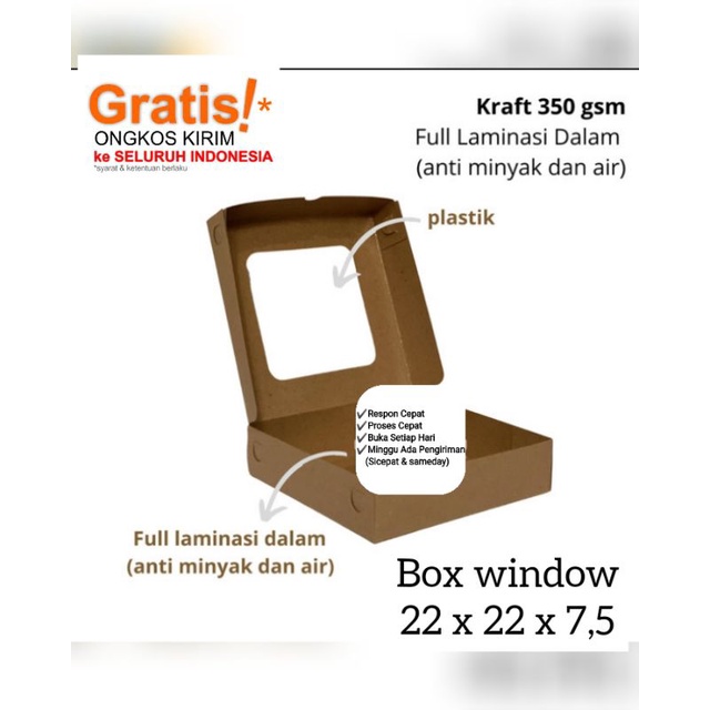 

Dus kraft coklat 22x22x7,5 Laminasi / box Kotak nasi / kotak Kue cake