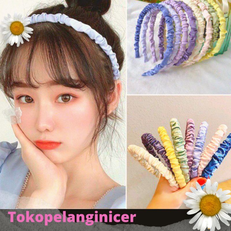 Bando Scrunchie Korea Satin Polos- BENDO Aksesoris JEPIT Rambut Kerut Satin Korea