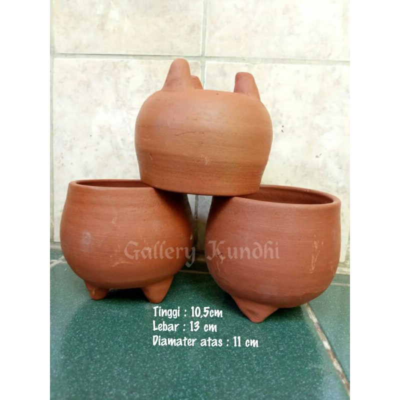 P008 POT SUKULEN mangkok kaki tiga Terracotta Clay Gerabah Tembikar Kasongan