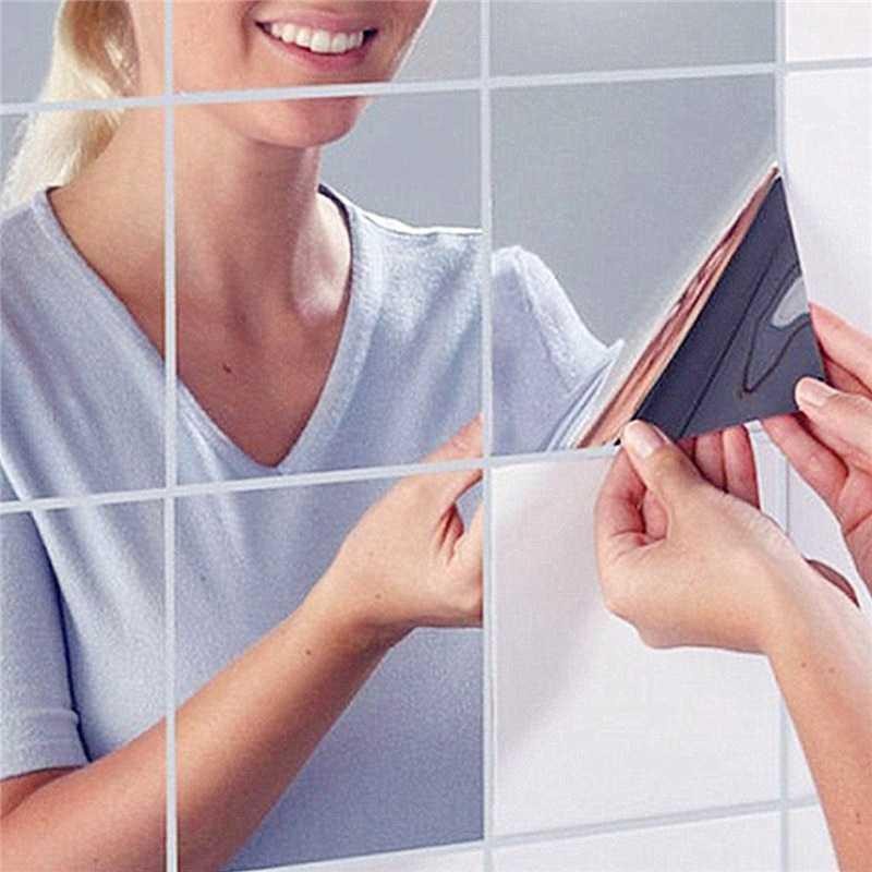 Wall Sticker Dekorasi Dinding 3D Model Square Mirror 9 PCS - Q353