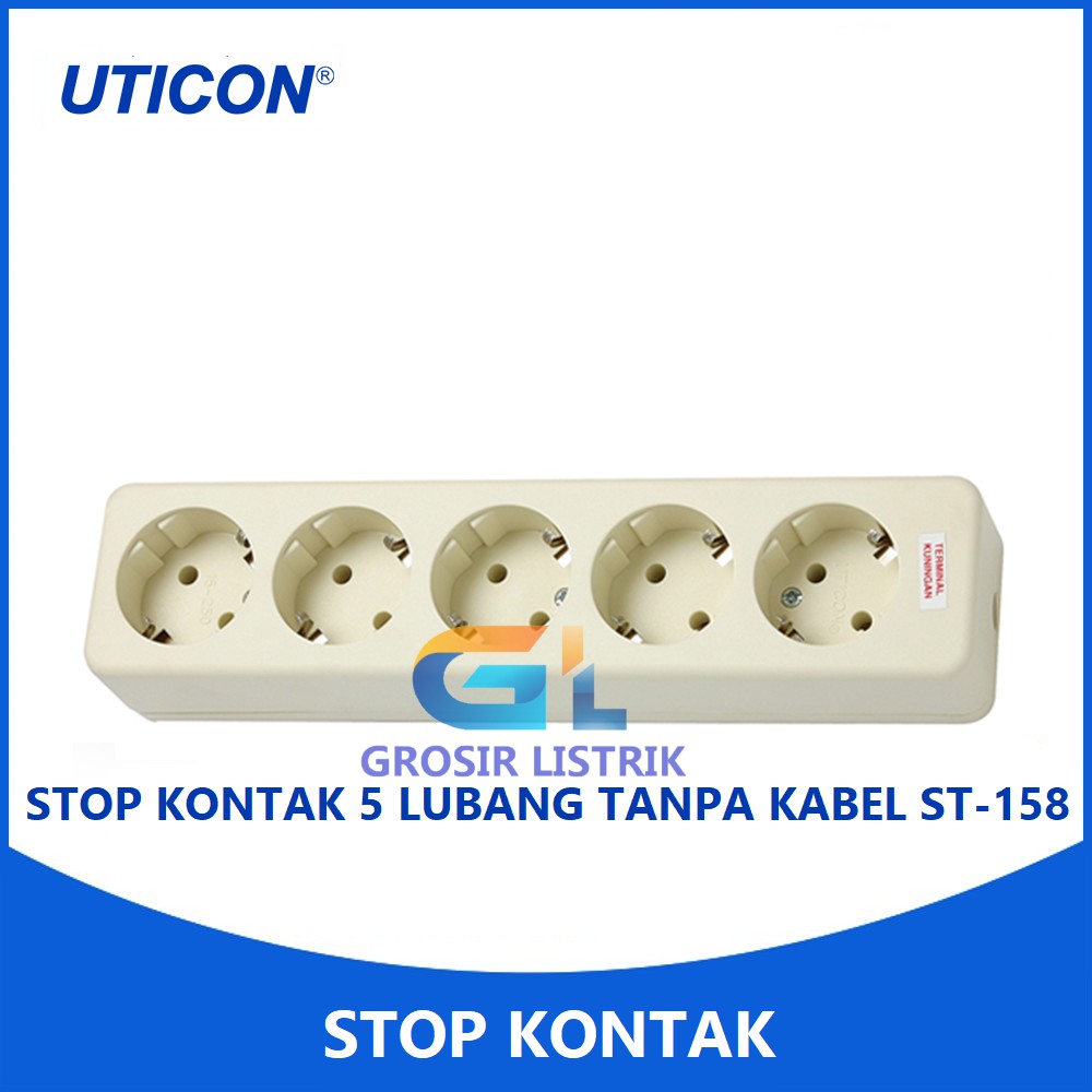 Uticon Stop Kontak Arde 5 Lubang ST-158 (Socket 2P Lobang Tempel) ST158 Original Grosir Promo Murah