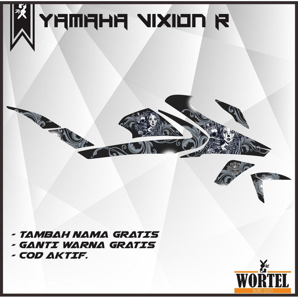 Sticker striping list Decal motor New Vixion SKULL/TENGKORAK(VIXION R-TAHUN 2018-2021)