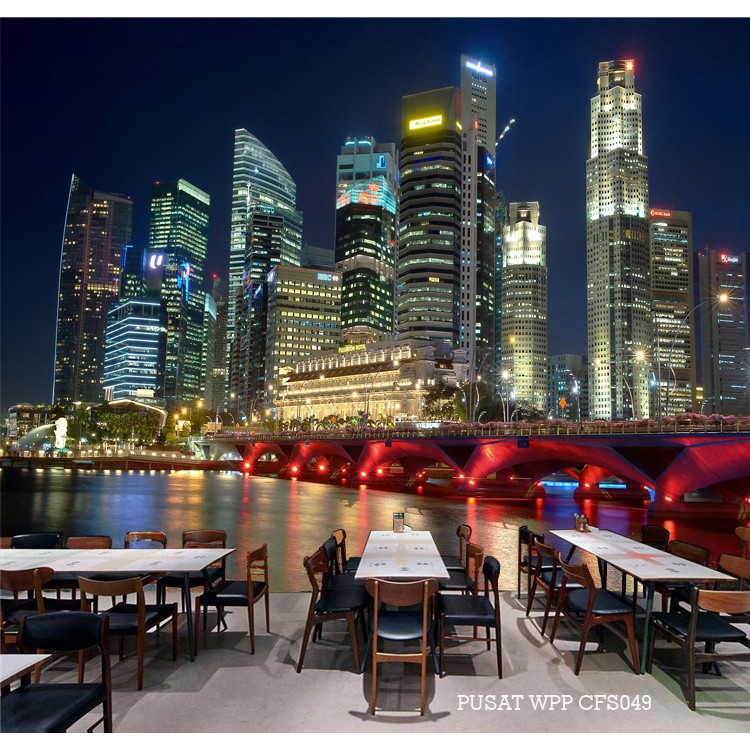 Wallpaper dinding Warung kopi, Wallpaper Coffee shop 3d, Wallpaper pemandangan kota Apartemen 3d