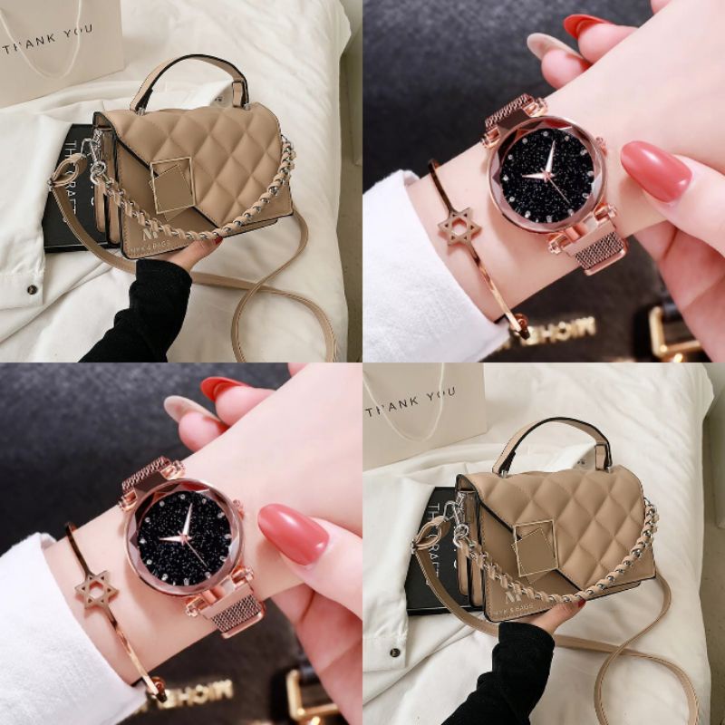 set combo tas selempang dan jam tangan magnet