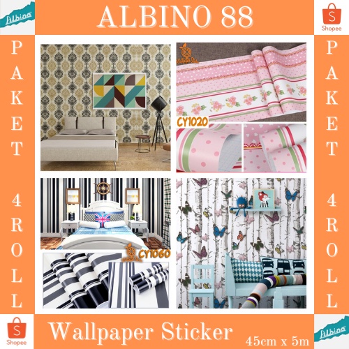 TERMURAH PAKET 4 ROLL!! WALLPAPER STICKER DINDING GH PREMIUM QUALITY 45cm x 5m MOTIF ELEGANT PREMIUM