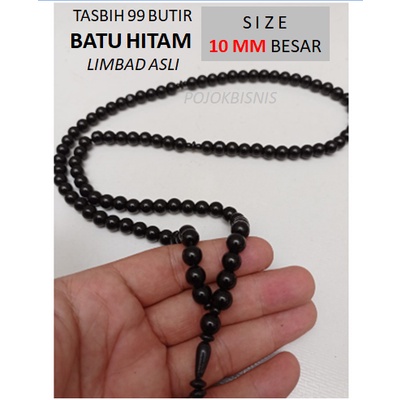 TASBIH 99 BUTIR BATU HITAM SIZE BESAR 10MM / TASBIH LIMBAD / KALUNG KOKKA HITAM POLOS