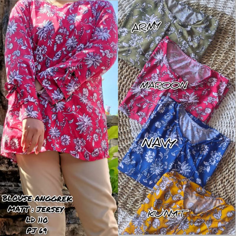 [Fashion Muslim] BLOUSE JERSEY motif bunga anggrek | atasan wanita