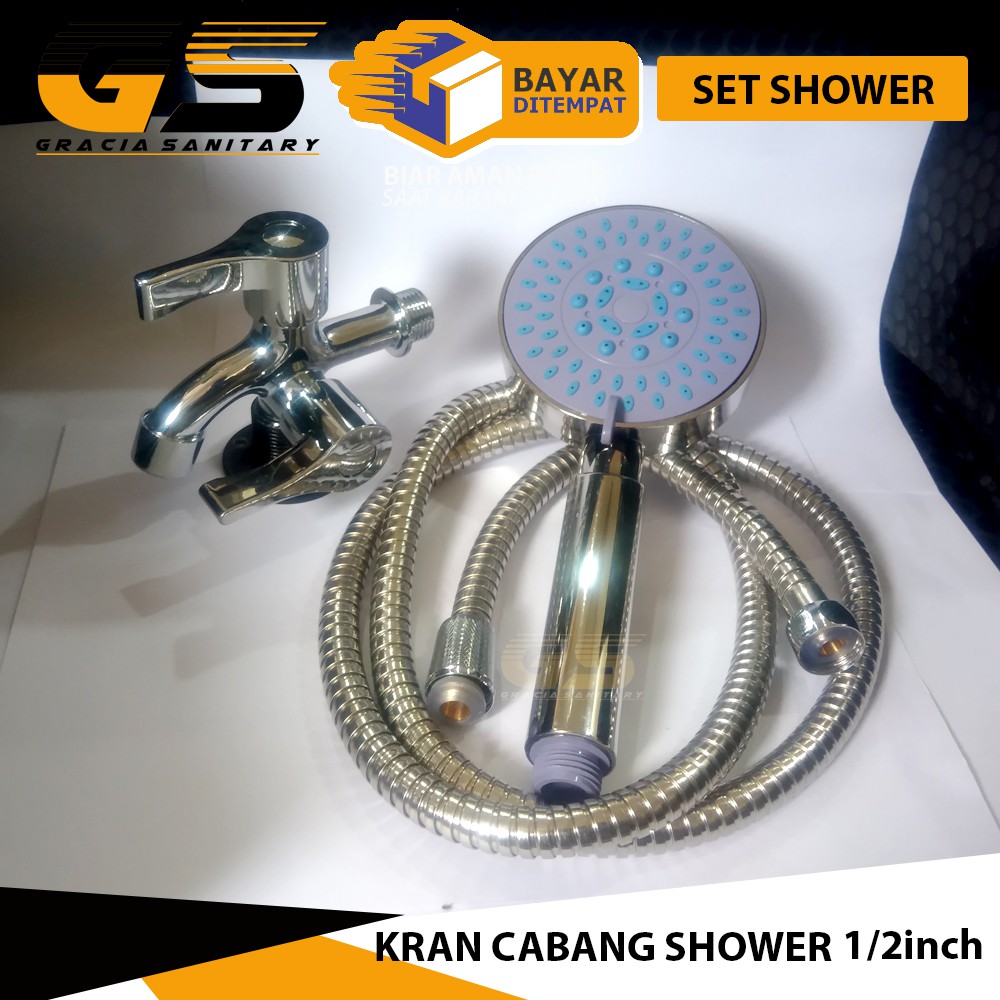 PAKET 1 SET Shower Mandi 8043 Kran Cabang Shower Murah Tinggal Pasang Kran 1/2inch