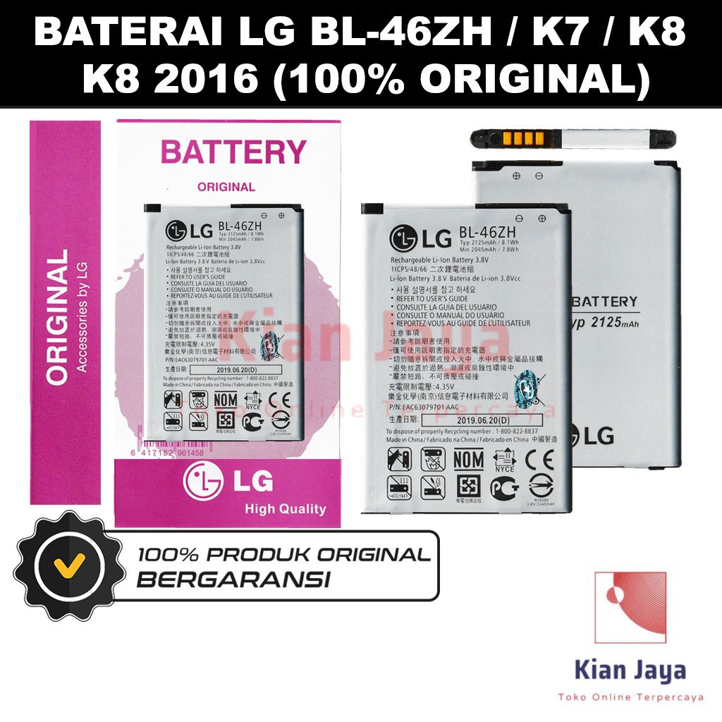 Baterai Original LG K7 /  K8 2016 / BL-46ZH Batre Batrai Battery Hp BL46ZH 100% Ori