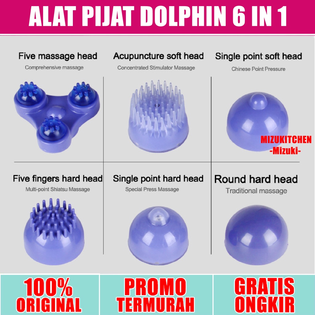 Alat Pijat Elektrik Dolpin 6in1 Terapi Infrared Dolphin Massager/Alat Pijat 6 kepala pijat bisa tukar