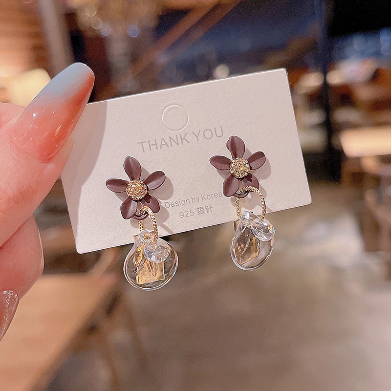 Shuling 925 silver needle Earrings Korean version New Fashion Crystal Flower Earrings Female Drop Earrings