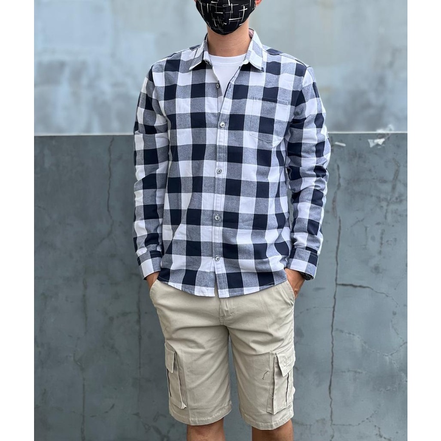 Amspro Kemeja pria kemeja Flanel pria kemeja kasual pria fashion pria