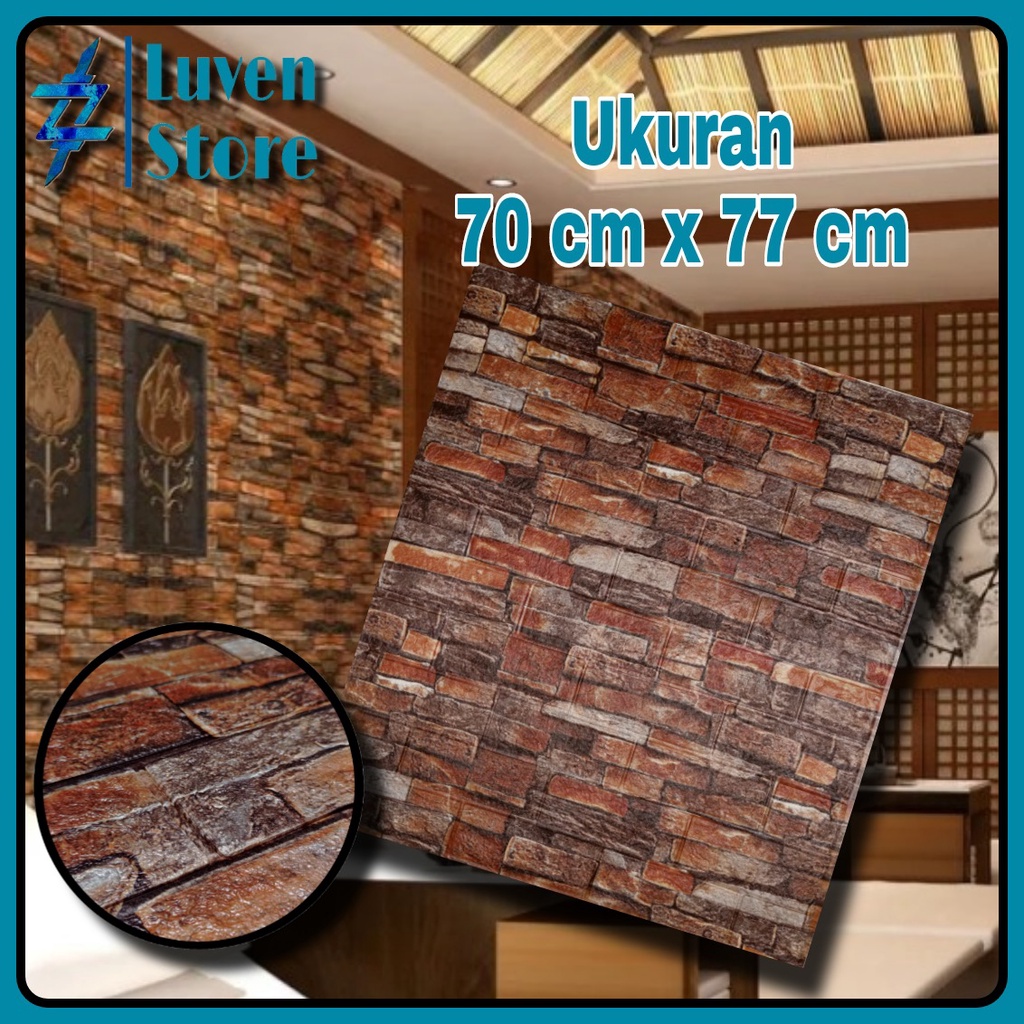 Paket Hemat 10 Lembar Wallpaper 3D Foam Brick. Wall Stiker Dinding Dekorasi Rumah Terbaik.-Corak Orange