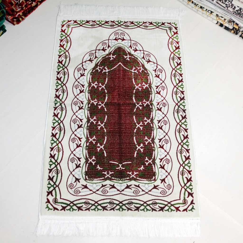 SAJADAH  TEBAL,TURKY SIMLI, BAHAN DASAR PUTIH, KUALITAS PREMIUM MOTIF MEWAH DAN EXKLUSIV, SESERAHAN, UK 70×110