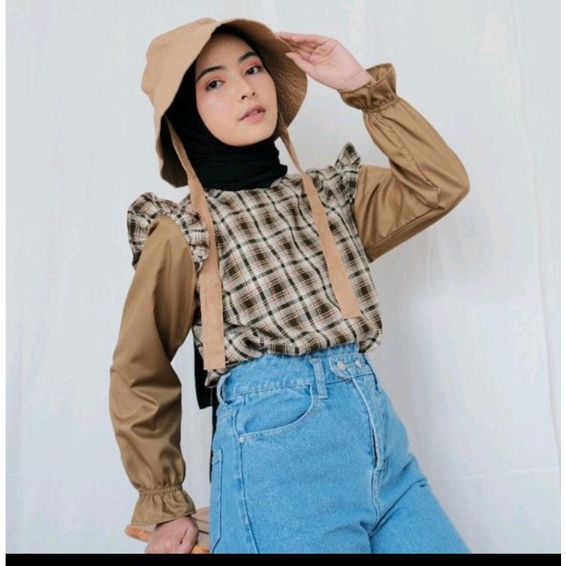 KEIZYA TOP TARTAN BLOUSE TERBARU BAJU MUSLIMAH KOTAK-KOTAK KEKINIAN TERLARIS TERMURAH 2022 KOREA STY