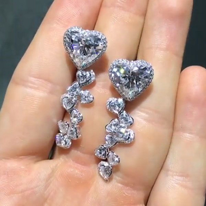 Anting Tusuk Gantung Wanita Desain Hati Hias Cubic Zirconia Gaya Trendy Untuk Pernikahanpertunangan