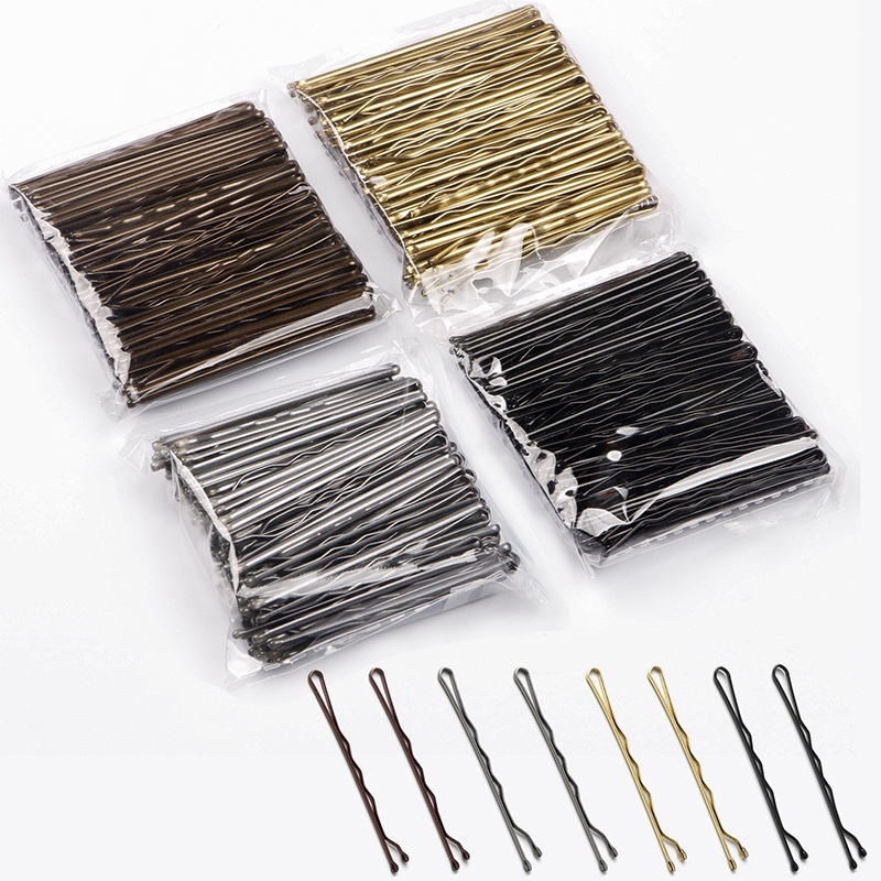 50pcs / Set Jepit Rambut Bobby Pin Bentuk U Bergelombang Bahan Alloy Tebal Warna Emas Perak Coklat Untuk Wanita