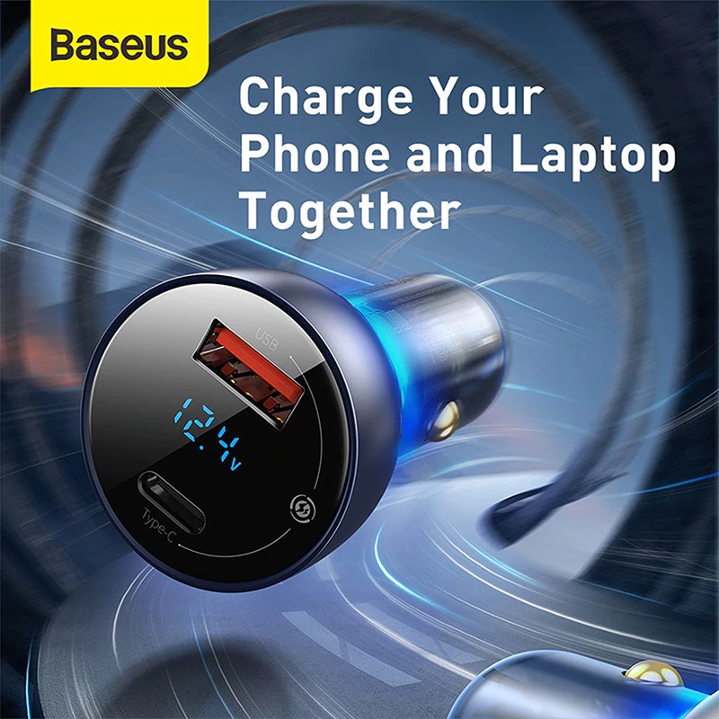 BASEUS 65W CAR CHARGER MOBIL FAST CHARGING TYPE C PD+USB QUICK CHARGE