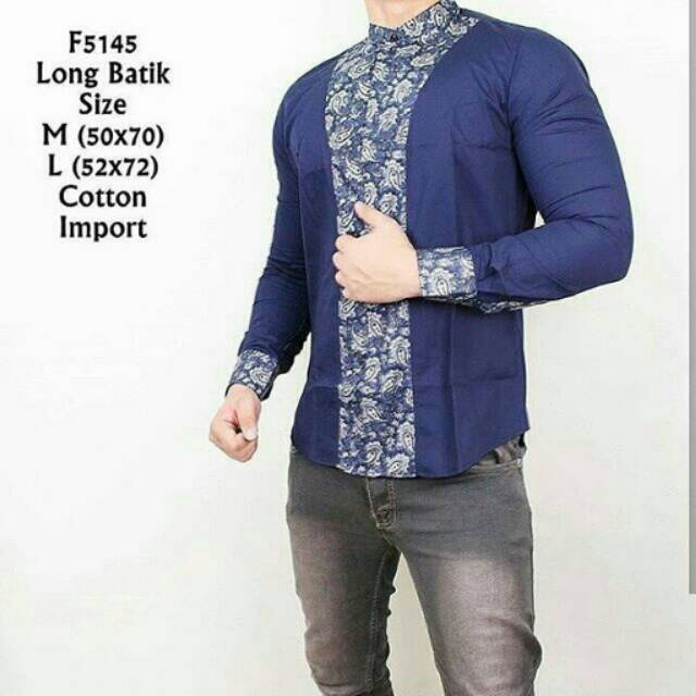 Kemeja Pria Batik Biru / Putih Premium