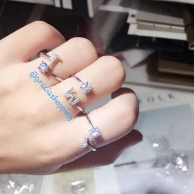 Cincin Alfabet / Cincin Huruf / Cincin Huruf Berlian Imitasi