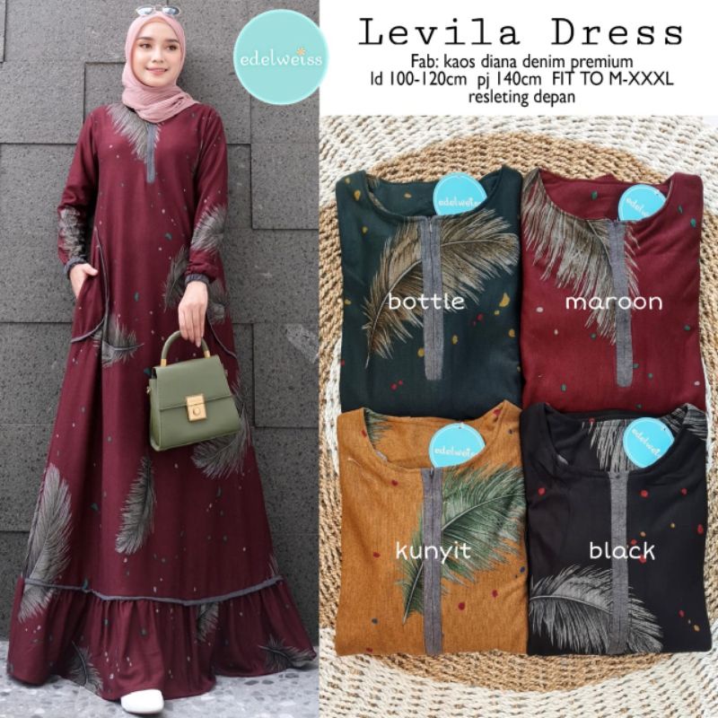 LEVILA GAMIS BUSUI BAHAN DIANA DENIM TEBAL