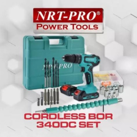 mesin bor cordless DC340 set Impact drill 20V Lithium NRT-Pro mesin bor portable obeng besi tembok