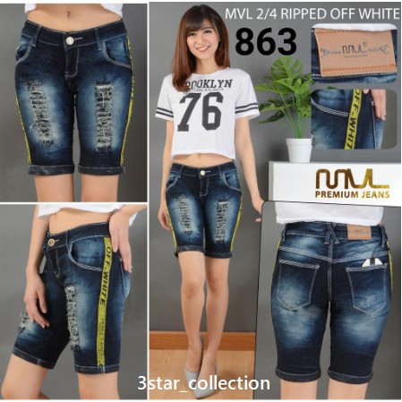 Celana Jeans Wanita 3/4 Ripped List Kuniing MVL-863
