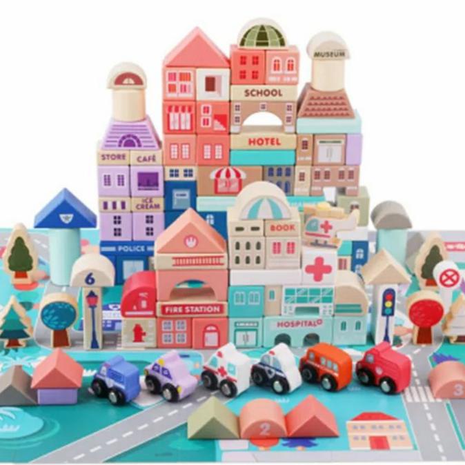 City Building block Wooden Building Block 115 pcs
