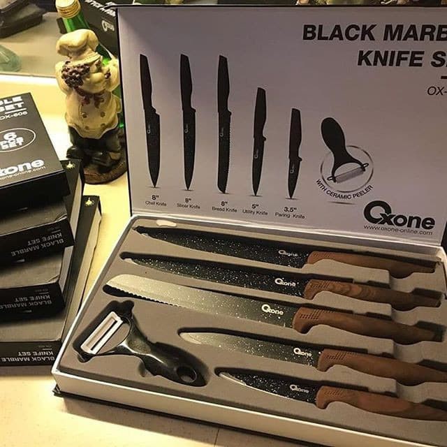 oxone pisau set + peeler 6pcs ox605 black marble knife ox 605 ox 605