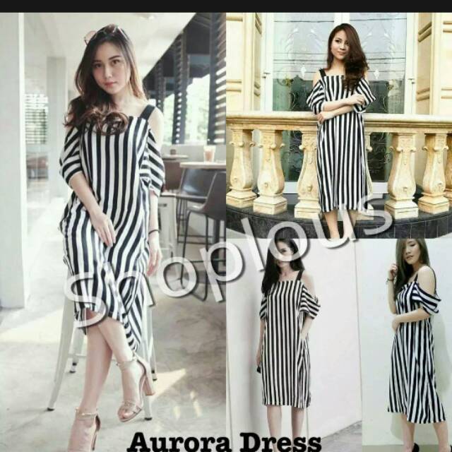 Sophlous pakaian dress salur wanita /dress sabrina /dress salur wanita/dress aurora /