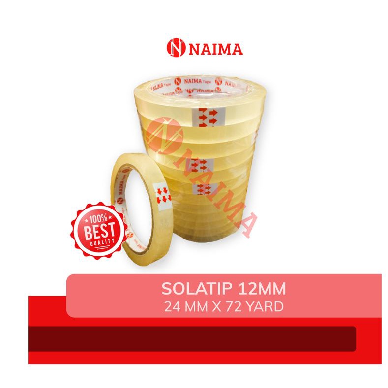 

gk (12Pc) Isolasi / Selotip 1/2 Inch X 72 Yard /Solasi / Solatip / Lakban Bening 12mm Naima Tape
