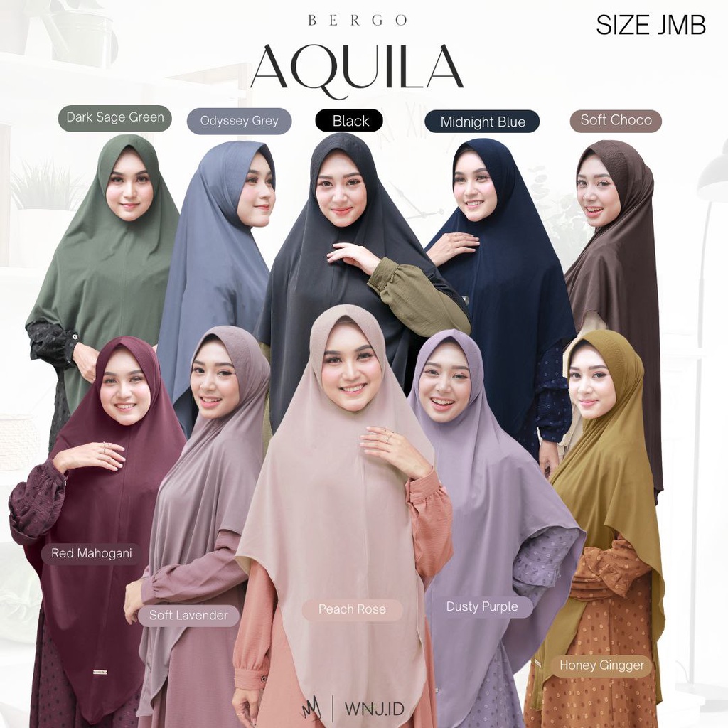 Jilbab Bergo Instan Jumbo AQUILA Daily Khimar Pastel Zayda Crepe Premium Quality Pet Busa Tipis by W
