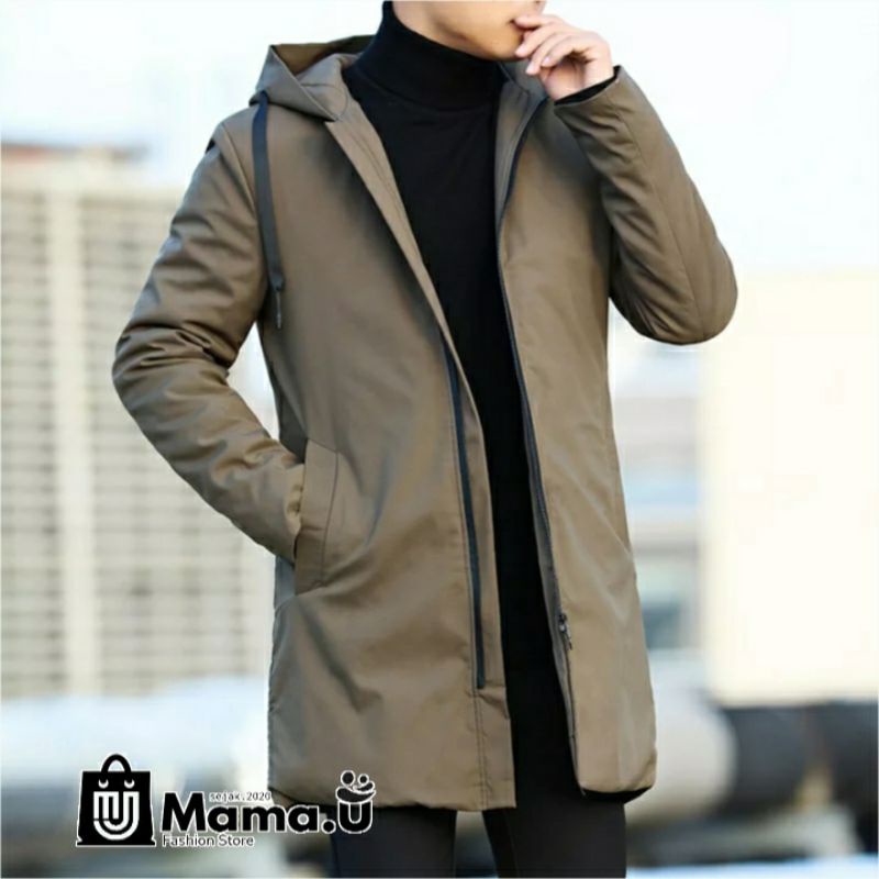 Jaket Jubah Panjang Musim Dingin  Jaket Pria Korea Style Ukuran Jumbo Tebal Hangat