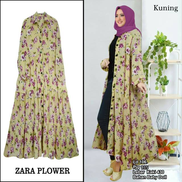 Arnis Zara flower 2 Ready Stock long outer maxi dress cardigan busui tangan panjang