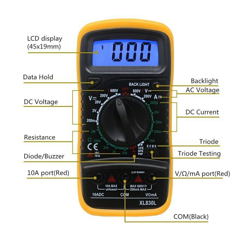 Junejour Mini Digital Multimeter AC/DC Voltage Tester - XL830L - Black