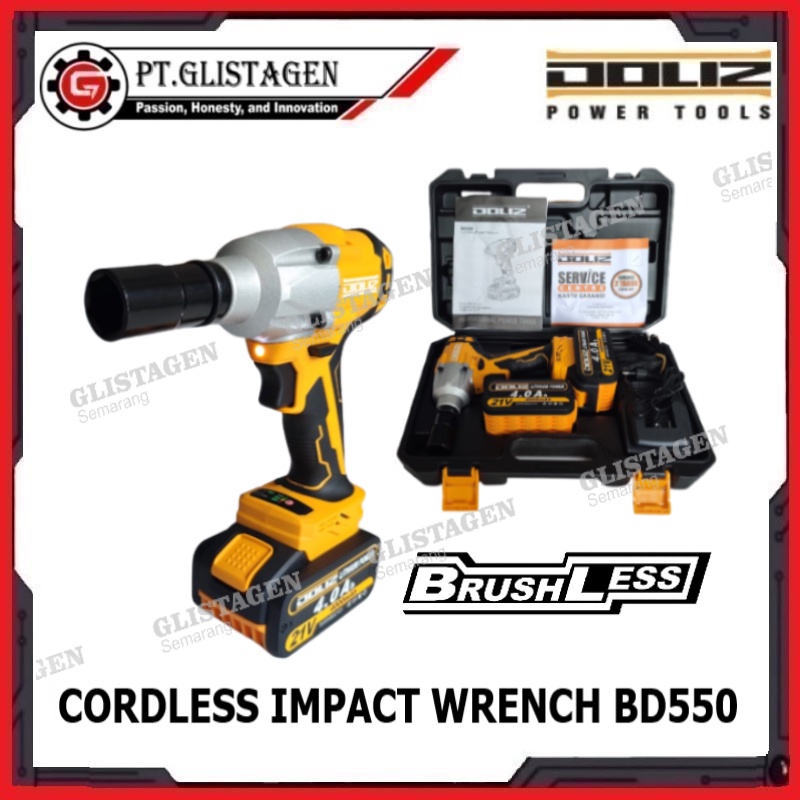 Mesin Bor Cordless Impact Wrench Brushless Pembuka Baut BD 550 DOLIZ