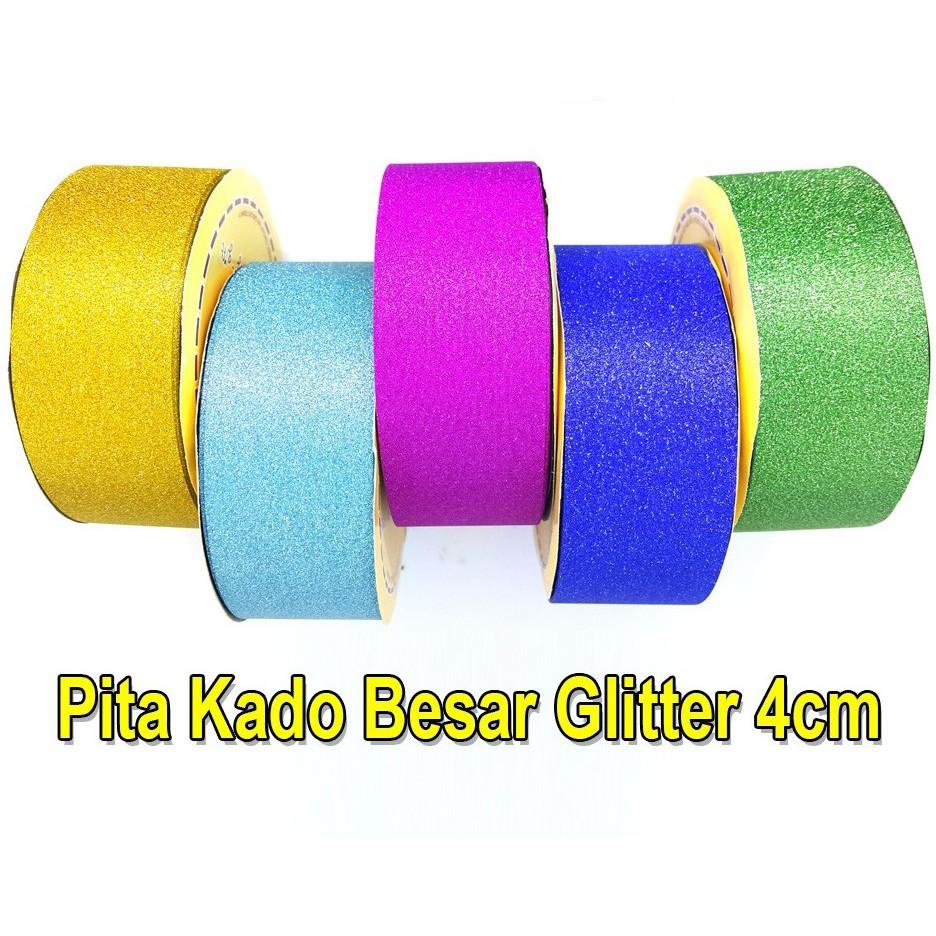 Pita Kado Glitter 4cm 38mm Kertas Plastik Jepang Warna Warni Biru Tua Muda Merah Emas Ungu Fuchia Hi
