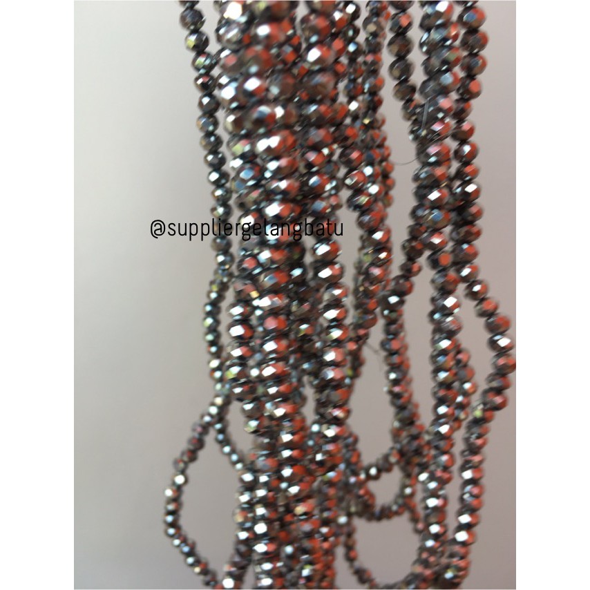 Kristal Ceko kilap 4mm silver perak metalik beads manik donat rondel supplier craft kerajinan grosir